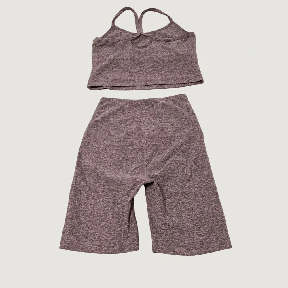 Beyond Yoga Women's Space Dye Heather Purple Crop Tank and Shorts Set Size XS